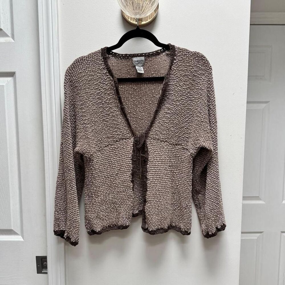 Chico's Crochet Boho Knit Tie Front Cardigan